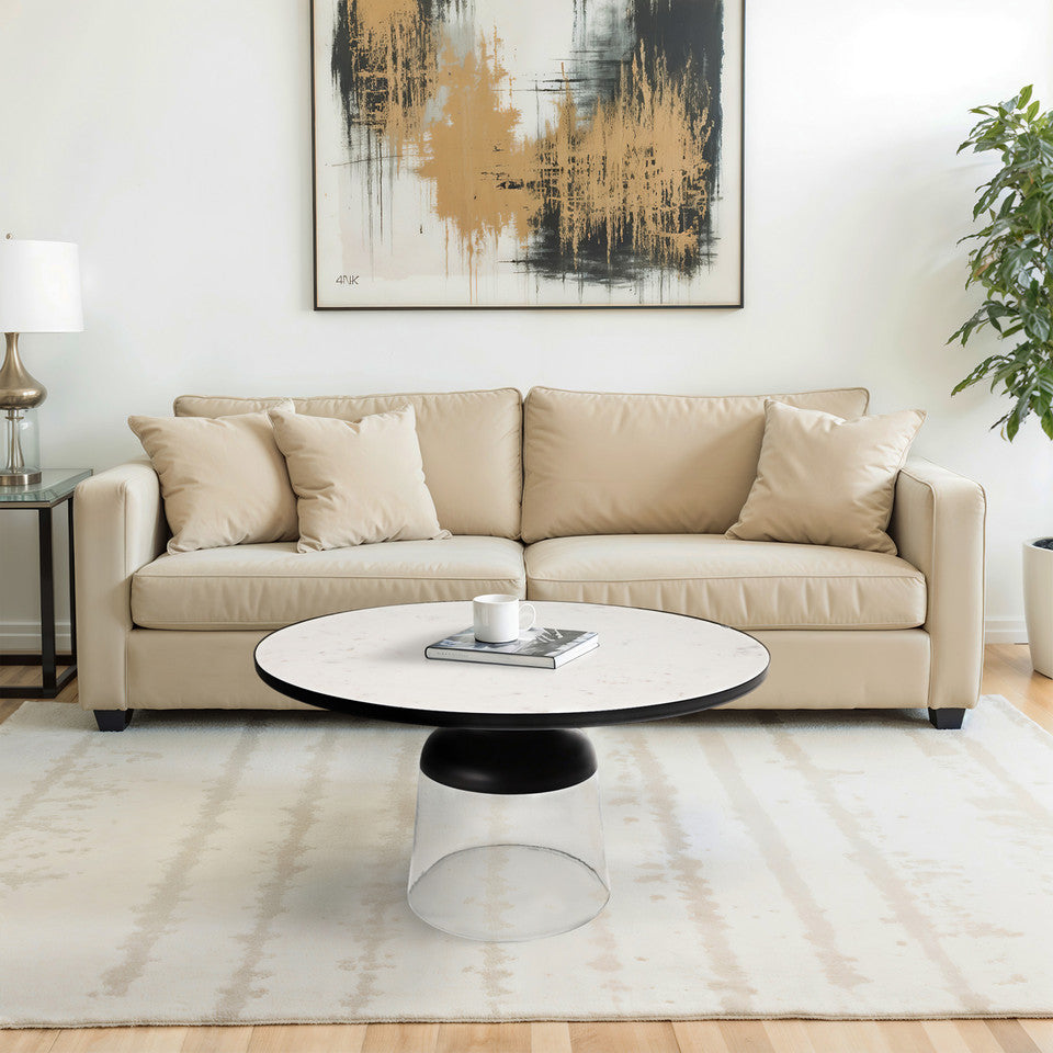 Glass Coffee Table with Marble Top