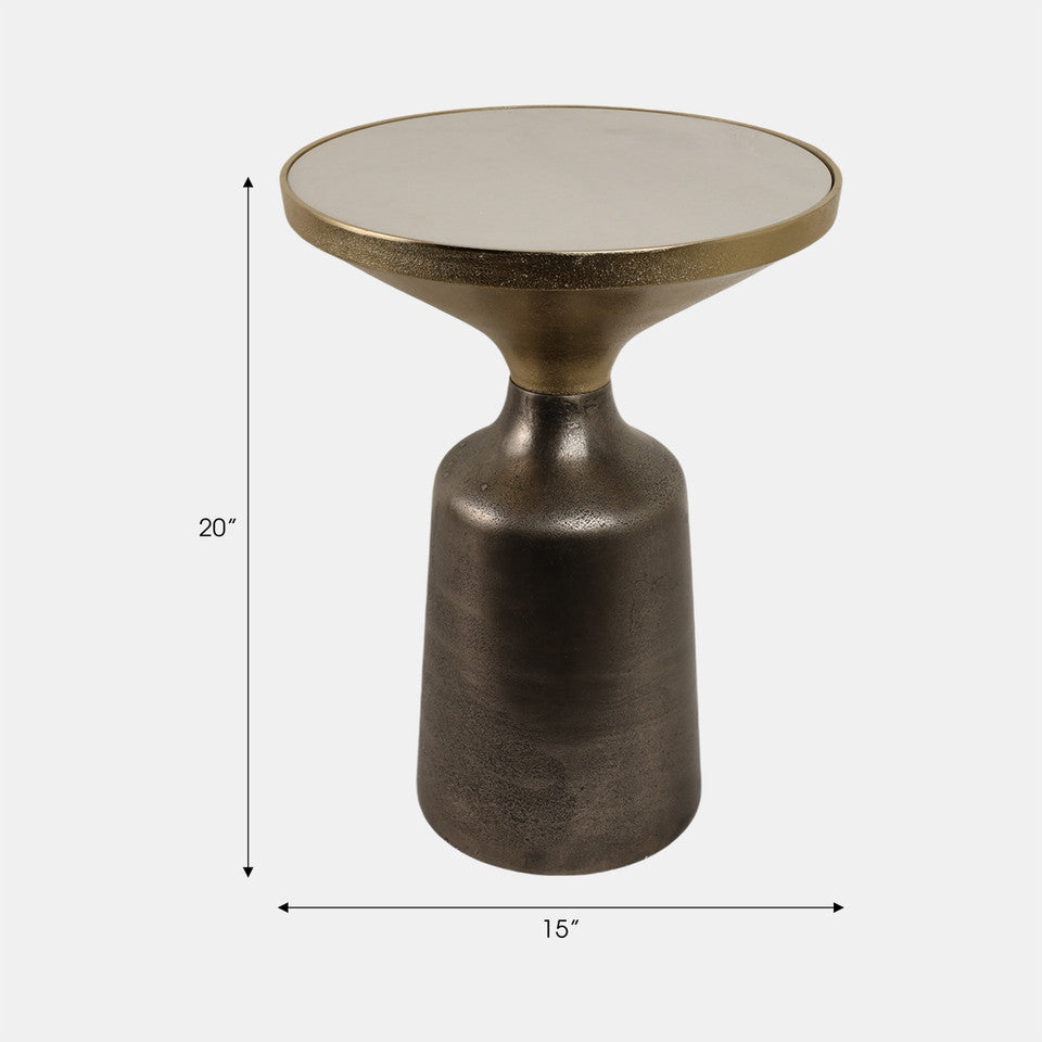 Metal Accent Table White Marble Top