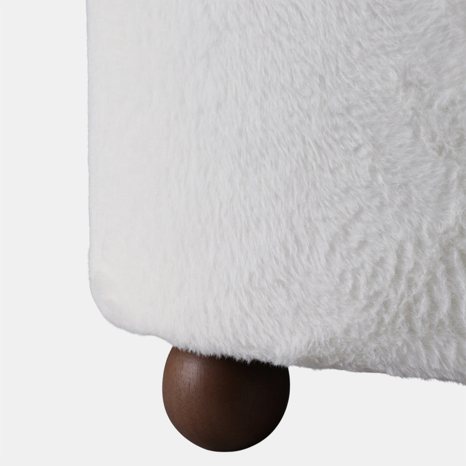 Faux Fur Ottoman with Ball Feet, Ivory