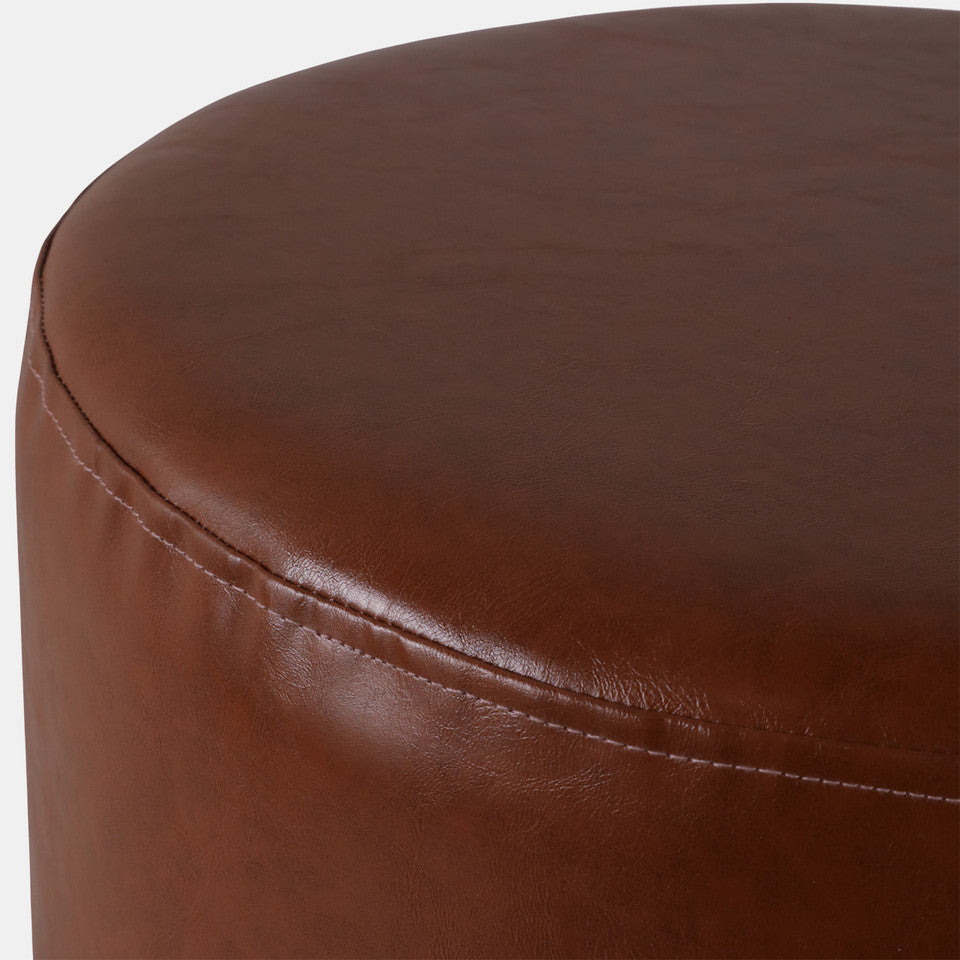 Faux Leather Ottoman with Wood Base, Brown