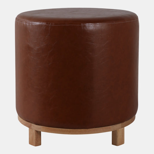 Faux Leather Ottoman with Wood Base, Brown