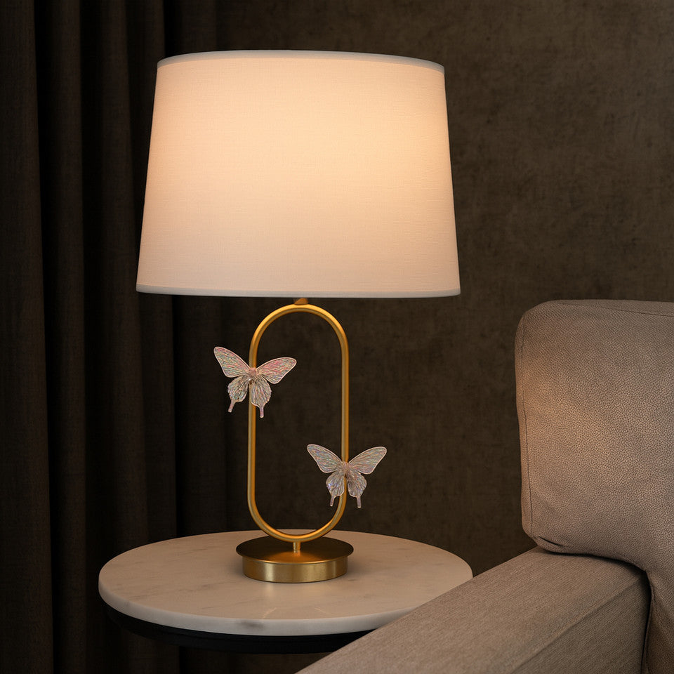 Metal Table Lamp With Glass Butterflies