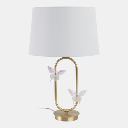 Metal Table Lamp With Glass Butterflies